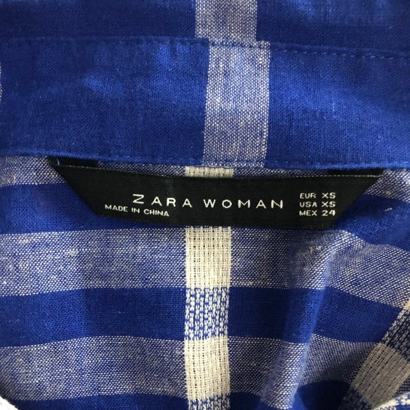 Zara Woman Linen Blend Plaid Tunic Shirt Dress XS - Picture 5 of 7